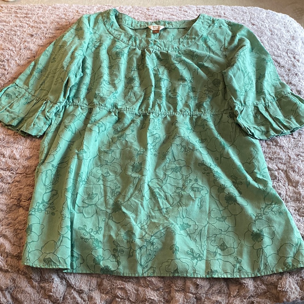 Sonoma Green Floral Boho Blouse
